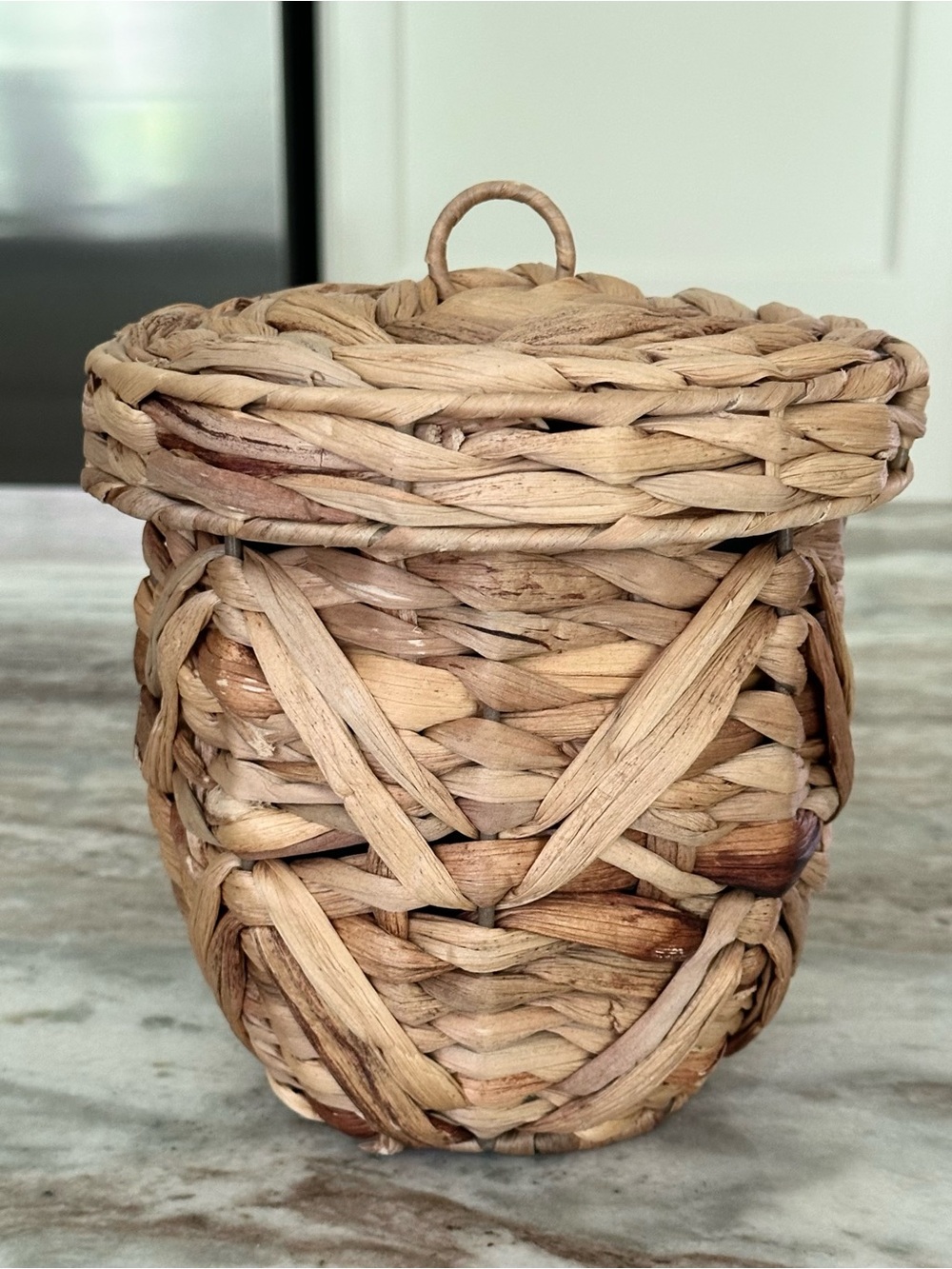 Acorn Shaped Woven Storage Basket With Lid - Bathroom Accessories / Fall Decor